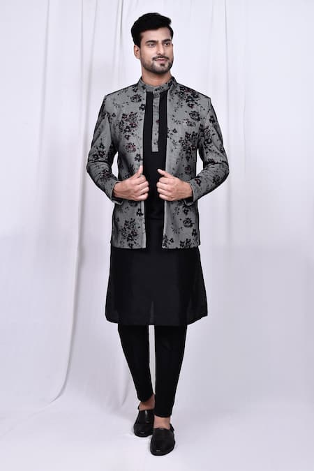 Aryavir Malhotra Floral Print Jacket With Kurta Set 