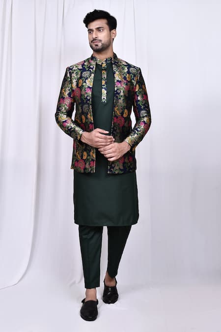 Aryavir Malhotra Floral Jacquard Print Jacket With Kurta Set 