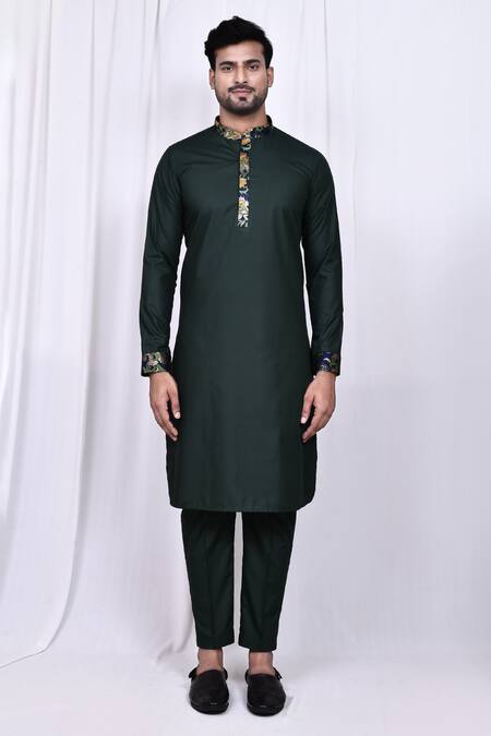 Buy_Arihant Rai Sinha_Green Jacquard, Silk Embroidery Floral Print Jacket With Kurta Set _Online_at_Aza_Fashions