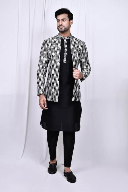 Aryavir Malhotra Abstract Stripe Print Jacket With Kurta Set 