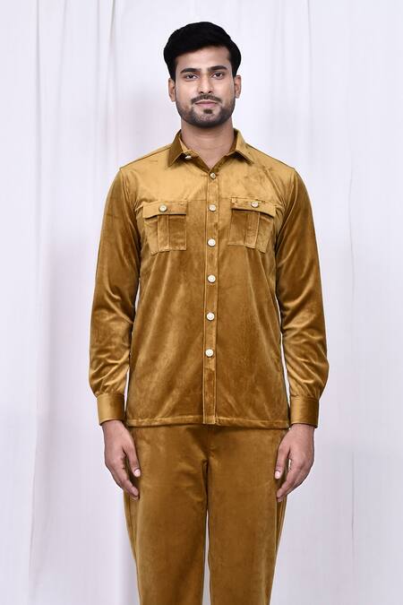 Buy Arihant Rai Sinha Brown Velvet Button Down Shirt And Pant Set Online at Aza Fashions Buy_Arihant Rai Sinha_Brown Velvet Button Down Shirt And Pant Set _Online_at_Aza_Fashions
