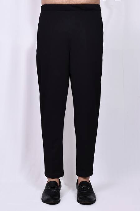Arihant Rai Sinha_Black Lycra Solid Button Down Shirt And Pant Set _Online_at_Aza_Fashions