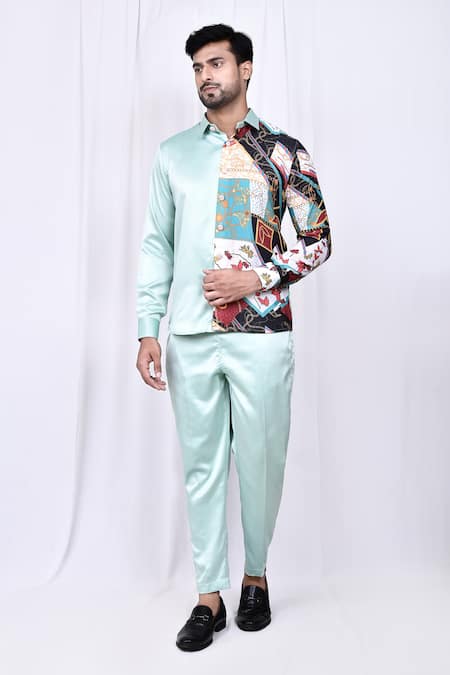 Arihant Rai Sinha Green Shirt Satin Cotton Solid Long Sleeve And Pant Set 