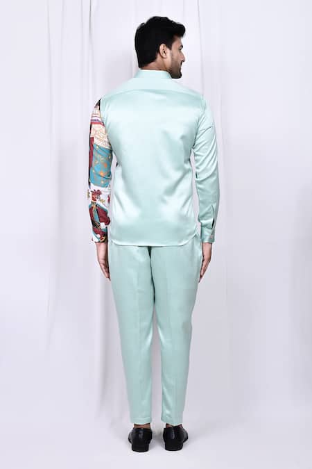 Shop_Arihant Rai Sinha_Green Satin Solid Long Sleeve Shirt And Pant Set _at_Aza_Fashions
