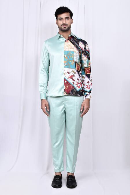 Buy_Arihant Rai Sinha_Green Satin Solid Long Sleeve Shirt And Pant Set _Online_at_Aza_Fashions