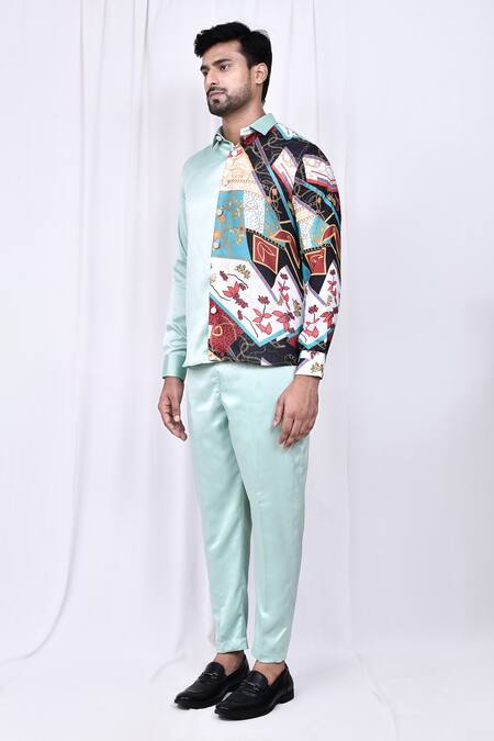 Shop_Arihant Rai Sinha_Green Satin Solid Long Sleeve Shirt And Pant Set _Online_at_Aza_Fashions