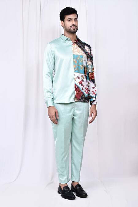 Arihant Rai Sinha_Green Satin Solid Long Sleeve Shirt And Pant Set _at_Aza_Fashions