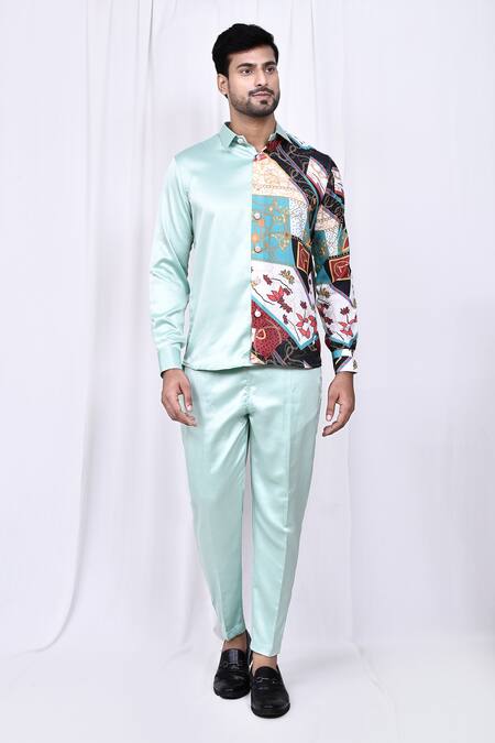 Buy_Arihant Rai Sinha_Green Satin Solid Long Sleeve Shirt And Pant Set 