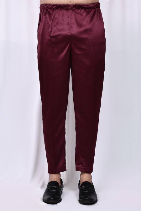 Arihant Rai Sinha_Maroon Satin, Cotton Solid Button Down Long Sleeve Shirt And Pant Set _Online_at_Aza_Fashions