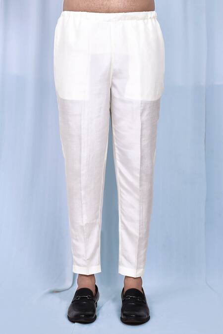 Arihant Rai Sinha_White Silk Button Down Band Collar Shirt And Pant Set _Online_at_Aza_Fashions