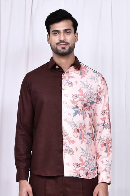 Buy_Arihant Rai Sinha_Multi Color Satin, Cotton Embroidery Floral Print Blocked Shirt And Pant Set _Online_at_Aza_Fashions