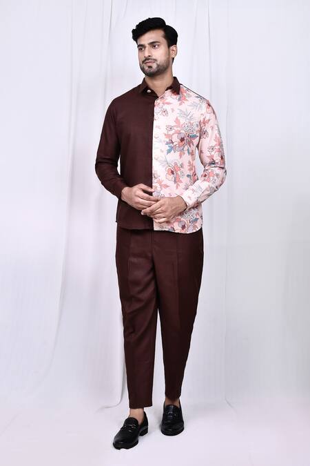 Buy_Arihant Rai Sinha_Multi Color Satin, Cotton Embroidery Floral Print Blocked Shirt And Pant Set 
