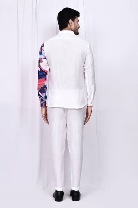 Shop_Arihant Rai Sinha_White Satin, Cotton Floral Print Shirt And Pant Set _at_Aza_Fashions