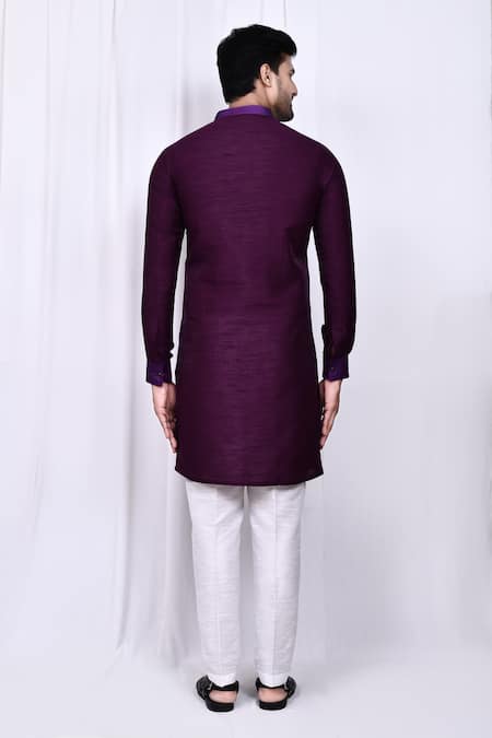Shop_Arihant Rai Sinha_Purple Silk Plain Kurta And Pant Set _at_Aza_Fashions