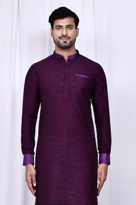 Buy_Arihant Rai Sinha_Purple Silk Plain Kurta And Pant Set _Online_at_Aza_Fashions