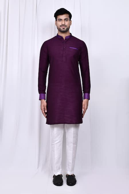 Shop_Arihant Rai Sinha_Purple Silk Plain Kurta And Pant Set _Online_at_Aza_Fashions
