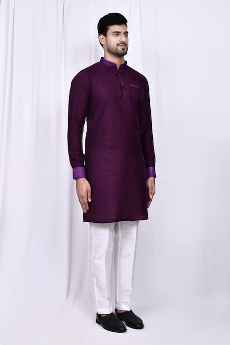 Arihant Rai Sinha_Purple Silk Plain Kurta And Pant Set _at_Aza_Fashions