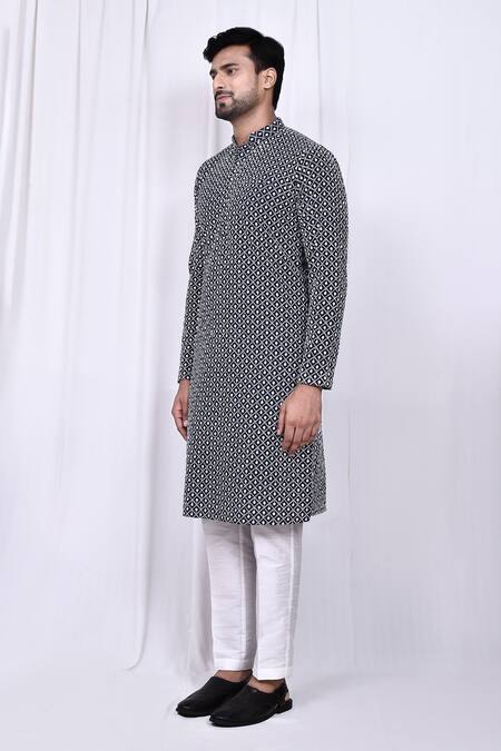 Arihant Rai Sinha_Black Cotton, Silk Embroidery Thread Kurta And Pant Set _at_Aza_Fashions