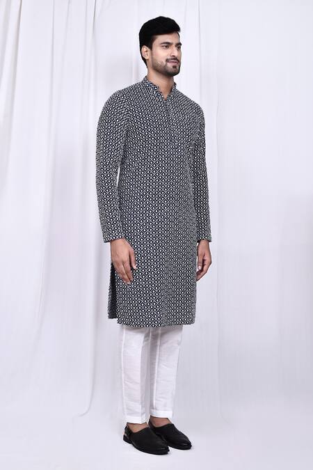 Buy_Arihant Rai Sinha_Black Cotton, Silk Embroidery Thread Kurta And Pant Set 