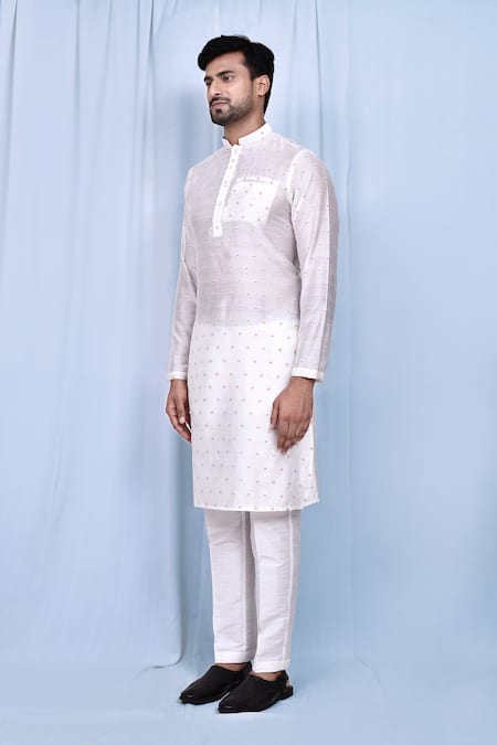 Shop_Arihant Rai Sinha_White Silk Embroidery Kurta And Pant Set _Online_at_Aza_Fashions