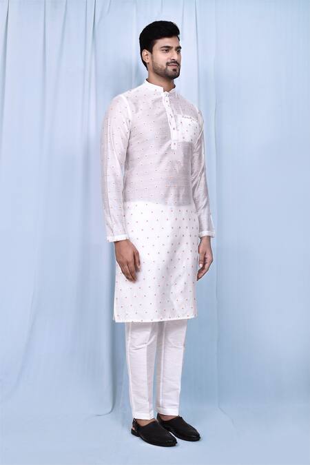 Arihant Rai Sinha_White Silk Embroidery Kurta And Pant Set _at_Aza_Fashions