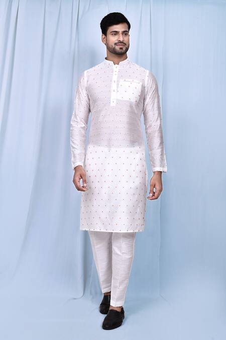 Buy_Arihant Rai Sinha_White Silk Embroidery Kurta And Pant Set 