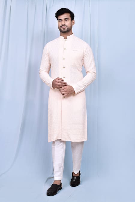 Arihant Rai Sinha_Cream Cotton, Silk Embroidery Bullian Bloom Kurta With Pant _at_Aza_Fashions