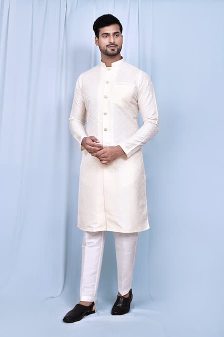 Arihant Rai Sinha Cream Jacquard Silk Woven Geometric Jaal Kurta With Pant 