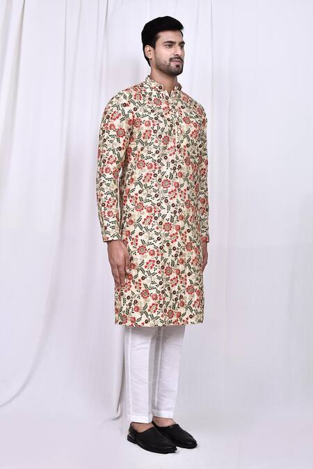 Arihant Rai Sinha_Multi Color Silk, Cotton Embroidery Gardenia Bloom Kurta With Pant _at_Aza_Fashions