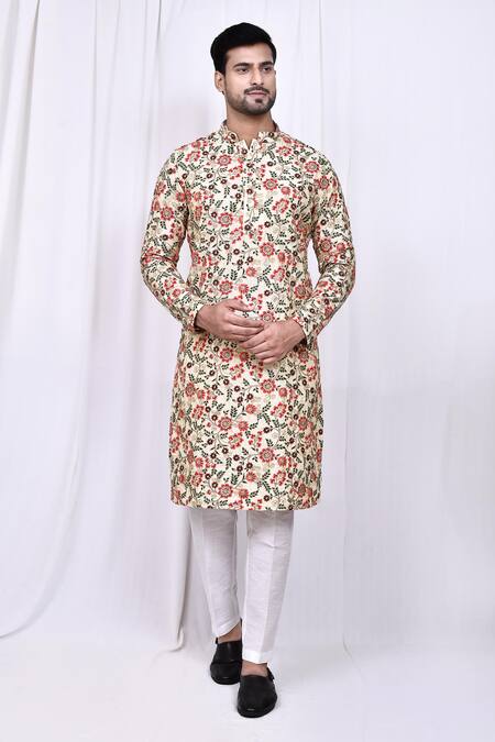 Buy_Arihant Rai Sinha_Multi Color Silk, Cotton Embroidery Gardenia Bloom Kurta With Pant 