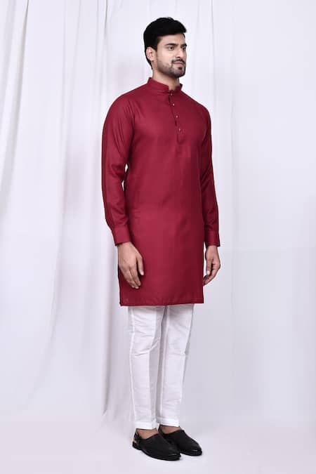 Arihant Rai Sinha_Maroon Linen, Cotton Solid Kurta With Pant _at_Aza_Fashions