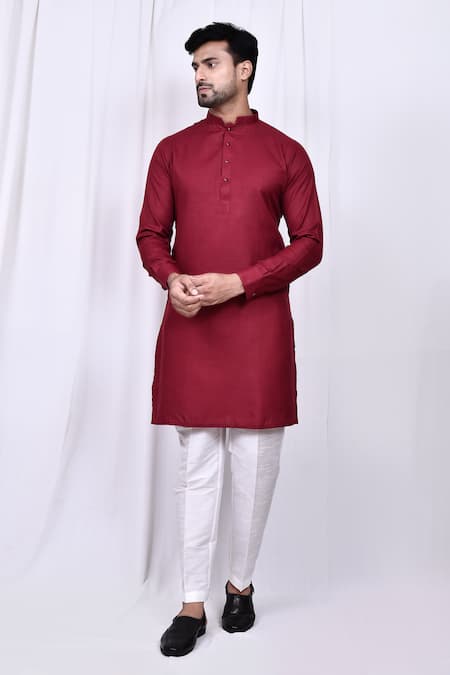 Buy_Arihant Rai Sinha_Maroon Linen, Cotton Solid Kurta With Pant 