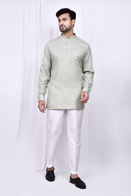 Buy_Arihant Rai Sinha_Grey Linen, Cotton Solid Short Kurta With Pant 