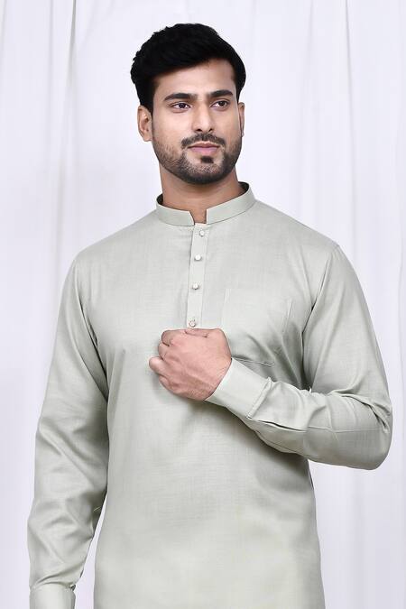 Shop Arihant Rai Sinha Grey Linen, Cotton Solid Short Kurta With Pant Shop_Arihant Rai Sinha_Grey Linen, Cotton Solid Short Kurta With Pant