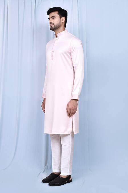 Arihant Rai Sinha_Pink Satin, Cotton Embroidery Floral Placket Kurta With Pant _at_Aza_Fashions