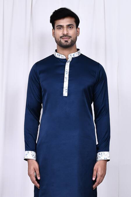 Buy Arihant Rai Sinha Blue Satin, Cotton Embroidery Floral Placket Kurta With Pant Online at Aza Fashions Buy_Arihant Rai Sinha_Blue Satin, Cotton Embroidery Floral Placket Kurta With Pant _Online_at_Aza_Fashions