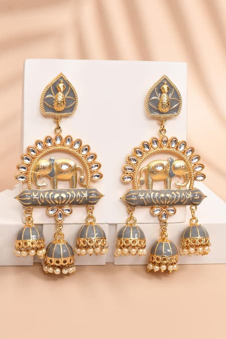Nazaakat By Samara Singh Enamelled Elephant Pattern Jhumkas 