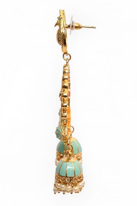 Buy_Nazaakat By Samara Singh_Green Elephant Pattern Enamelled Jhumkas _Online_at_Aza_Fashions