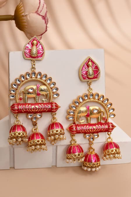 Nazaakat By Samara Singh Enamelled Stone Embellished Jhumkas 