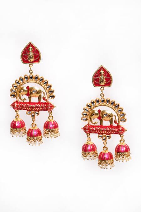 Nazaakat By Samara Singh_Pink Enamelled Stone Embellished Jhumkas _Online_at_Aza_Fashions