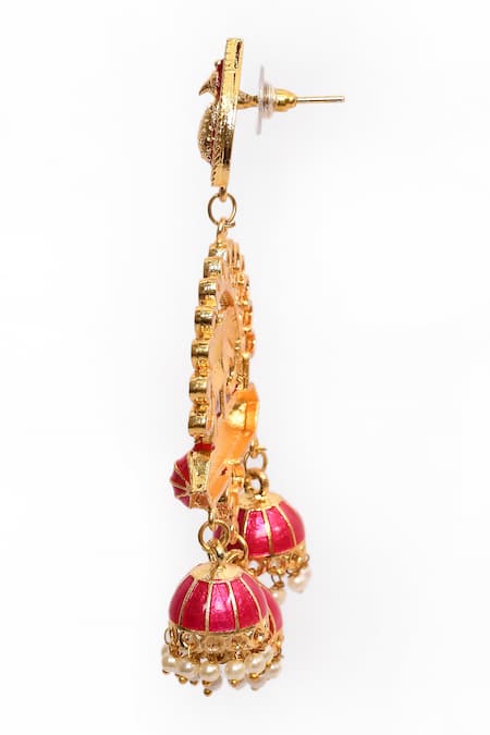 Buy_Nazaakat By Samara Singh_Pink Enamelled Stone Embellished Jhumkas _Online_at_Aza_Fashions
