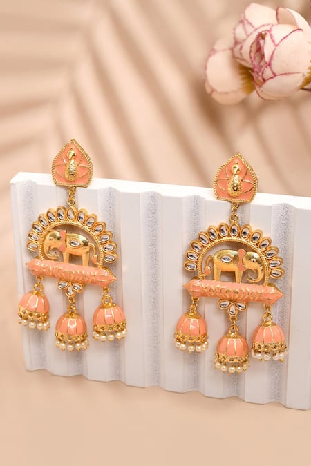 Nazaakat By Samara Singh Stone Embellished Enamelled Jhumkas 