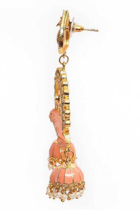 Buy_Nazaakat By Samara Singh_Peach Stone Embellished Enamelled Jhumkas _Online_at_Aza_Fashions