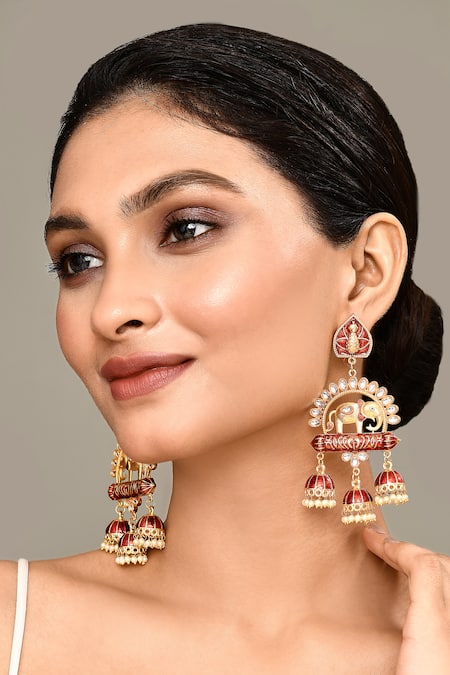 Adara Khan Enamelled Pearl Embellished Jhumkas 