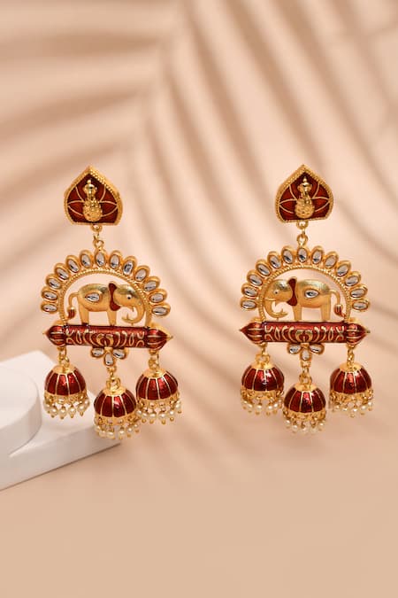 Nazaakat By Samara Singh Enamelled Pearl Embellished Jhumkas 