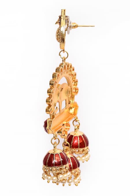 Buy_Nazaakat By Samara Singh_Maroon Enamelled Pearl Embellished Jhumkas _Online_at_Aza_Fashions