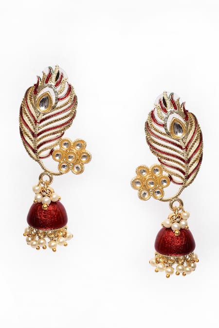 Nazaakat By Samara Singh_Maroon Enamelled Peacock Jhumkas _Online_at_Aza_Fashions