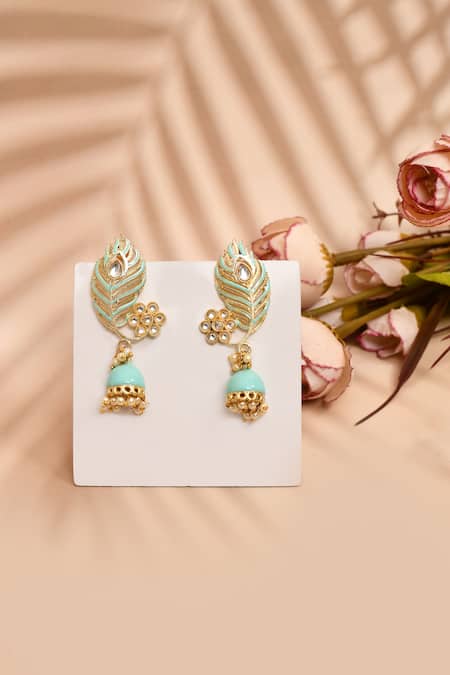Nazaakat By Samara Singh Enamelled Peacock Feather Jhumkas 