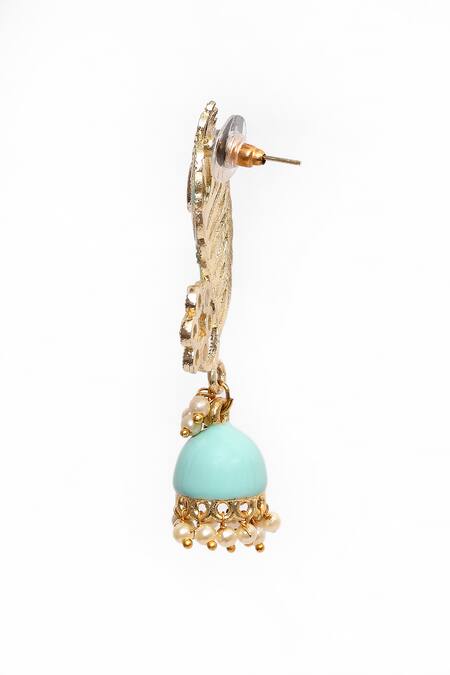 Buy_Nazaakat By Samara Singh_Green Enamelled Peacock Feather Jhumkas _Online_at_Aza_Fashions