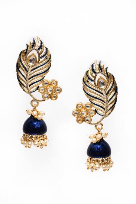 Nazaakat By Samara Singh_Blue Peacock Pearl Tasselled Jhumkas _Online_at_Aza_Fashions